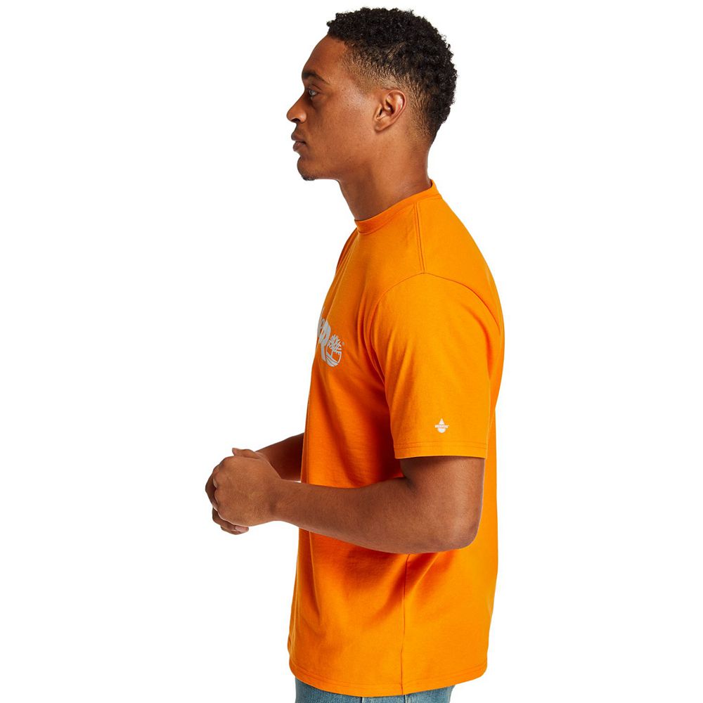 Timberland Mens T-Shirts PRO® Short Sleeve Base Plate Wicking Logo - Orange - India CU1374295